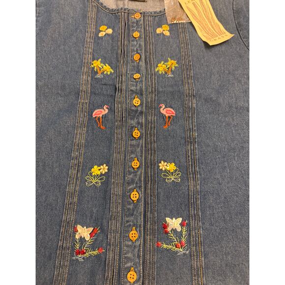 NWT Vtg Lemon Grass Women's Short Sleeve Denim Button Down Shirt Size L Tropical - Picture 2 of 4